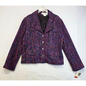Vintage C.G.N.Y Rainbow Tweed Blazer 16 Multicolor Deadstock Wool Mohair Blend